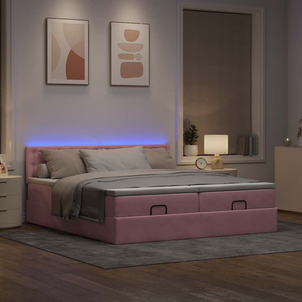 Estrutura de cama otomana com colchões 180x200 cm veludo rosa