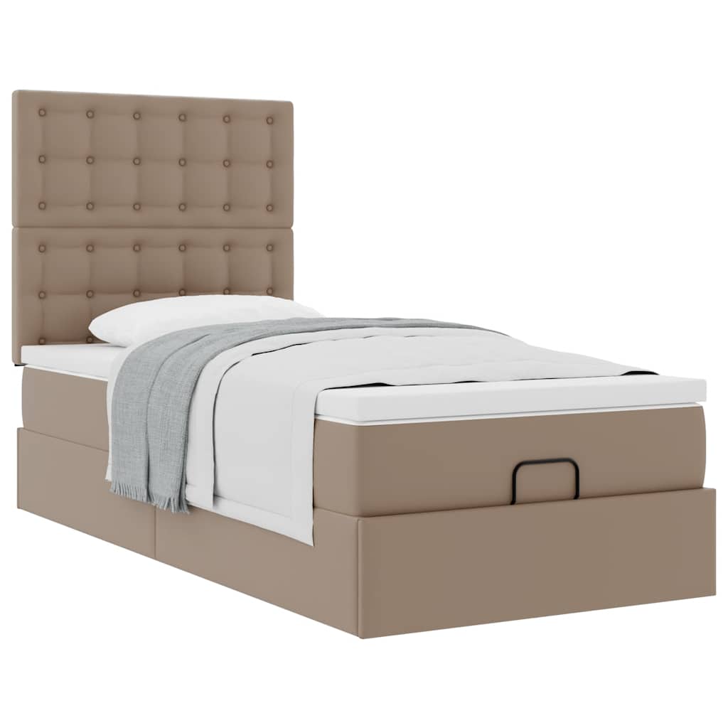 Cama otomana com colchão 90x200 cm couro artificial cappucino