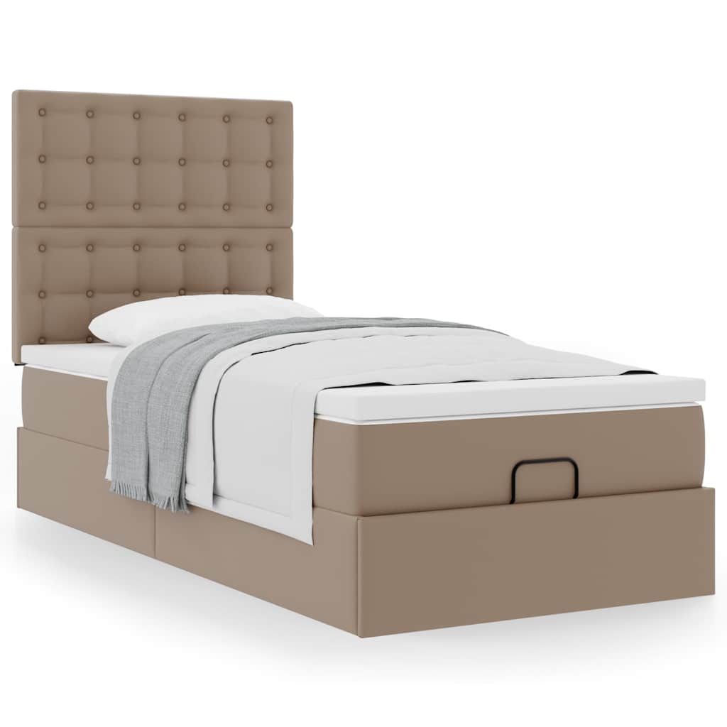 Cama otomana com colchão 90x200 cm couro artificial cappucino