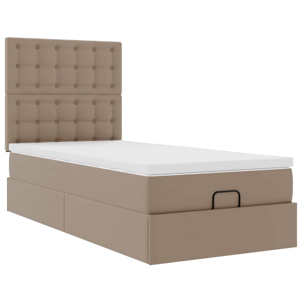 Cama otomana com colchão 90x200 cm couro artificial cappucino