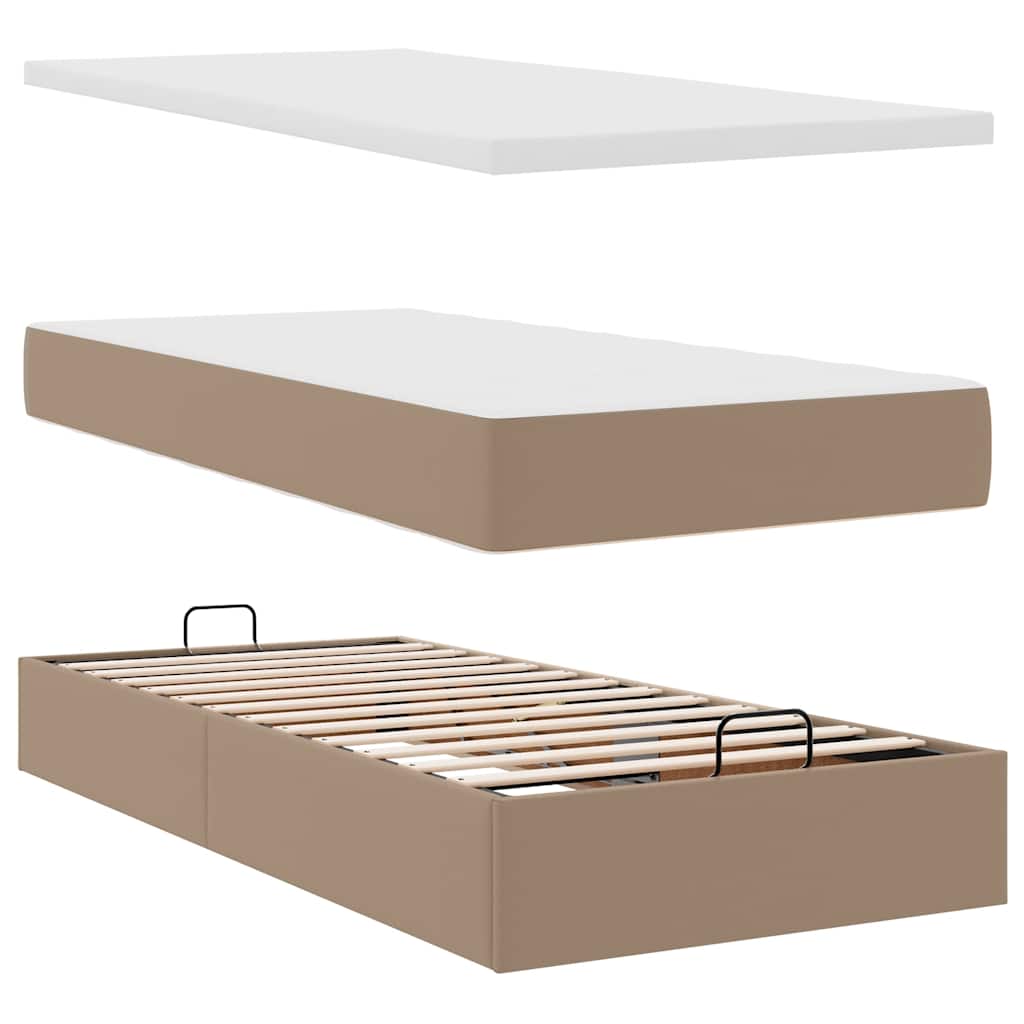 Cama otomana com colchão 90x200 cm couro artificial cappucino