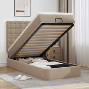 Cama otomana com colchão 90x200 cm couro artificial cappucino