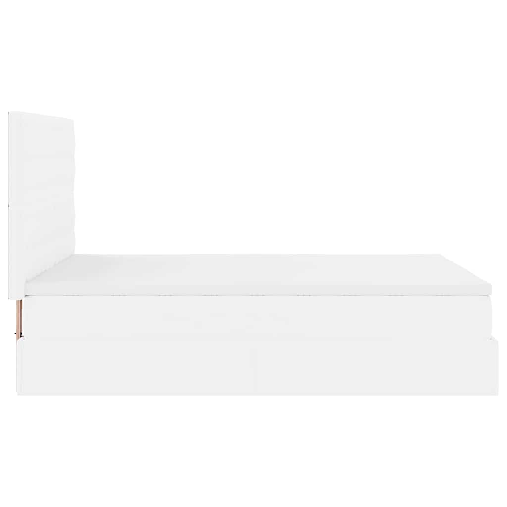 Estrutura de cama otomana com colchão branco couro falso