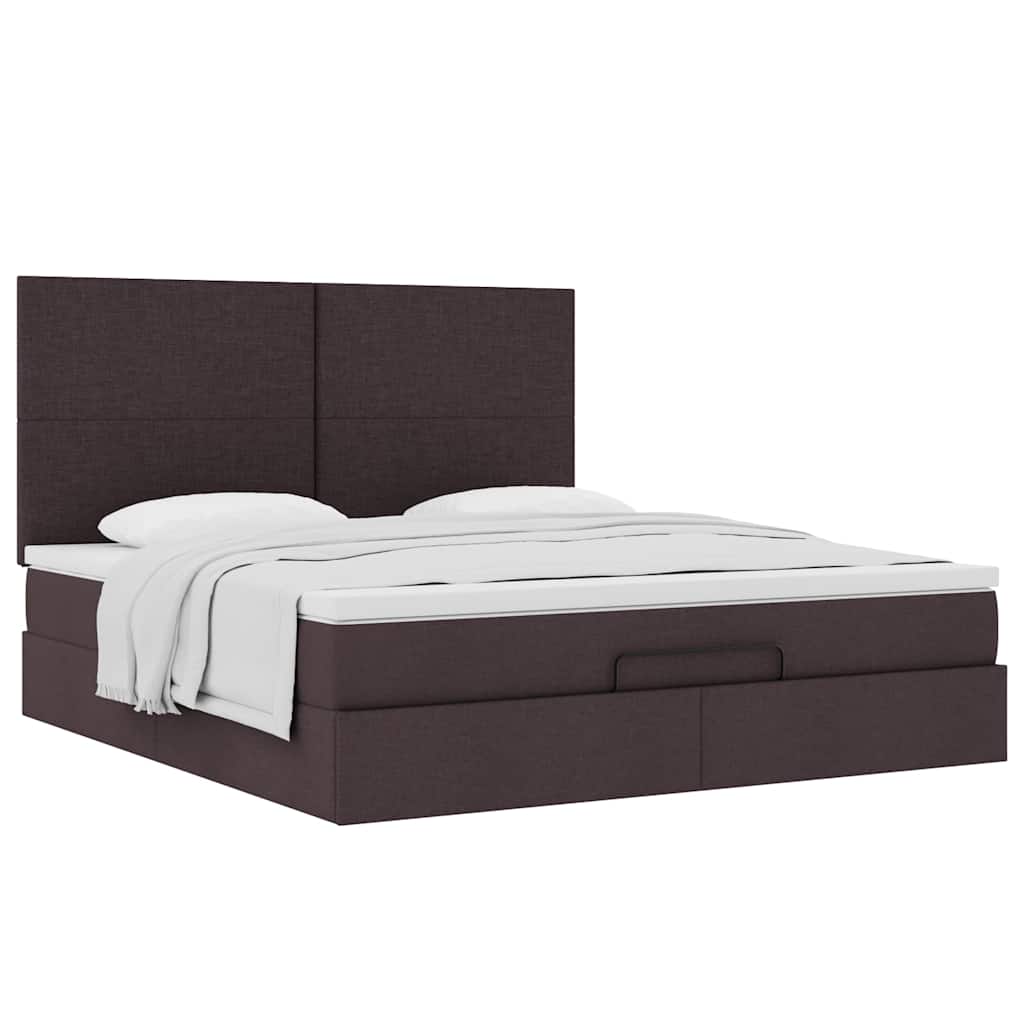 Estrutura de cama otomana com colchão tecido castanho escuro