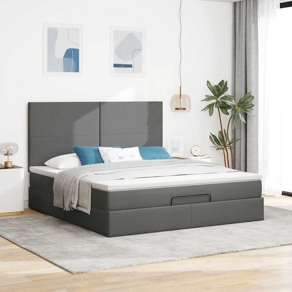 Estrutura de cama otomana com colchão 180x200cm cinzento escuro