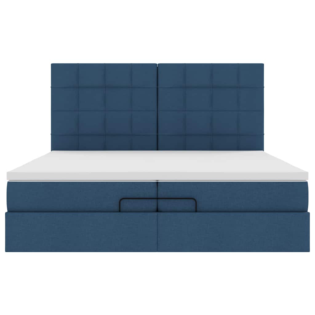 Estrutura de cama otomana com colchões 200x200cm tecido azul