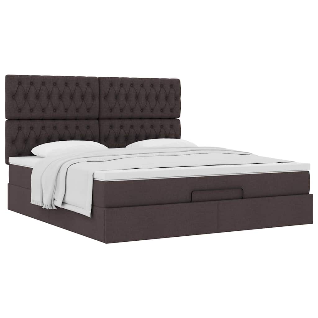 Estrutura de cama otomana com colchão tecido castanho escuro