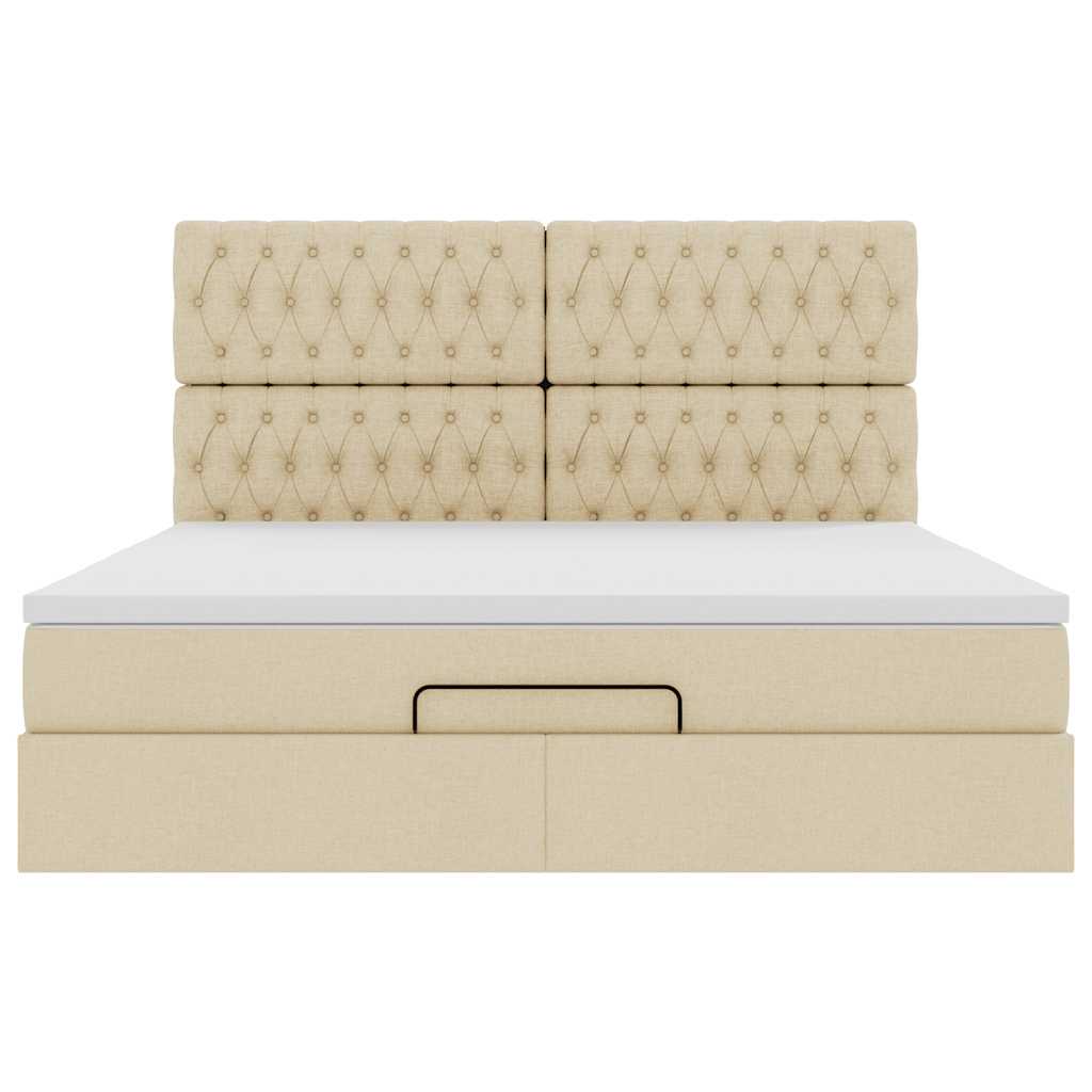 Estrutura de cama otomana com colchão tecido creme 160x200cm