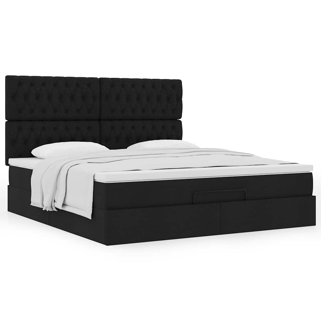 Estrutura de cama otomana com colchão 180x200 cm tecido preto
