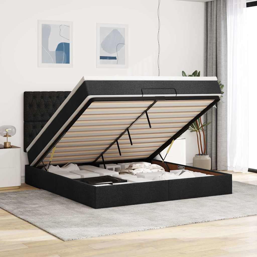 Estrutura de cama otomana com colchão 180x200 cm tecido preto