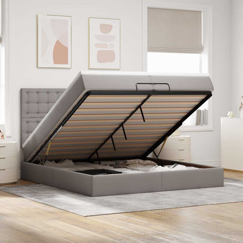 Estrutura cama otomana com colchões tecido cinzento 200x200cm