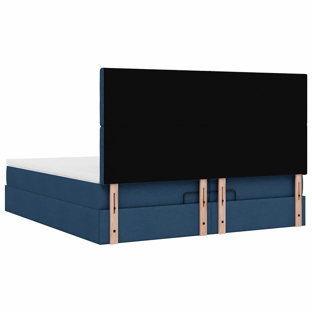 Estrutura de cama otomana com colchões 200x200cm tecido azul