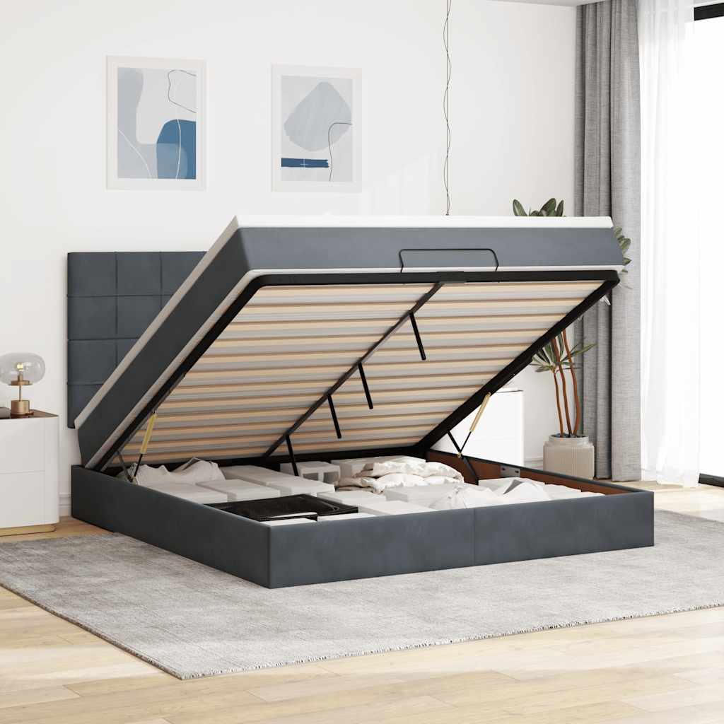 Estrutura cama otomana colchões 180x200 cm cinzento escuro