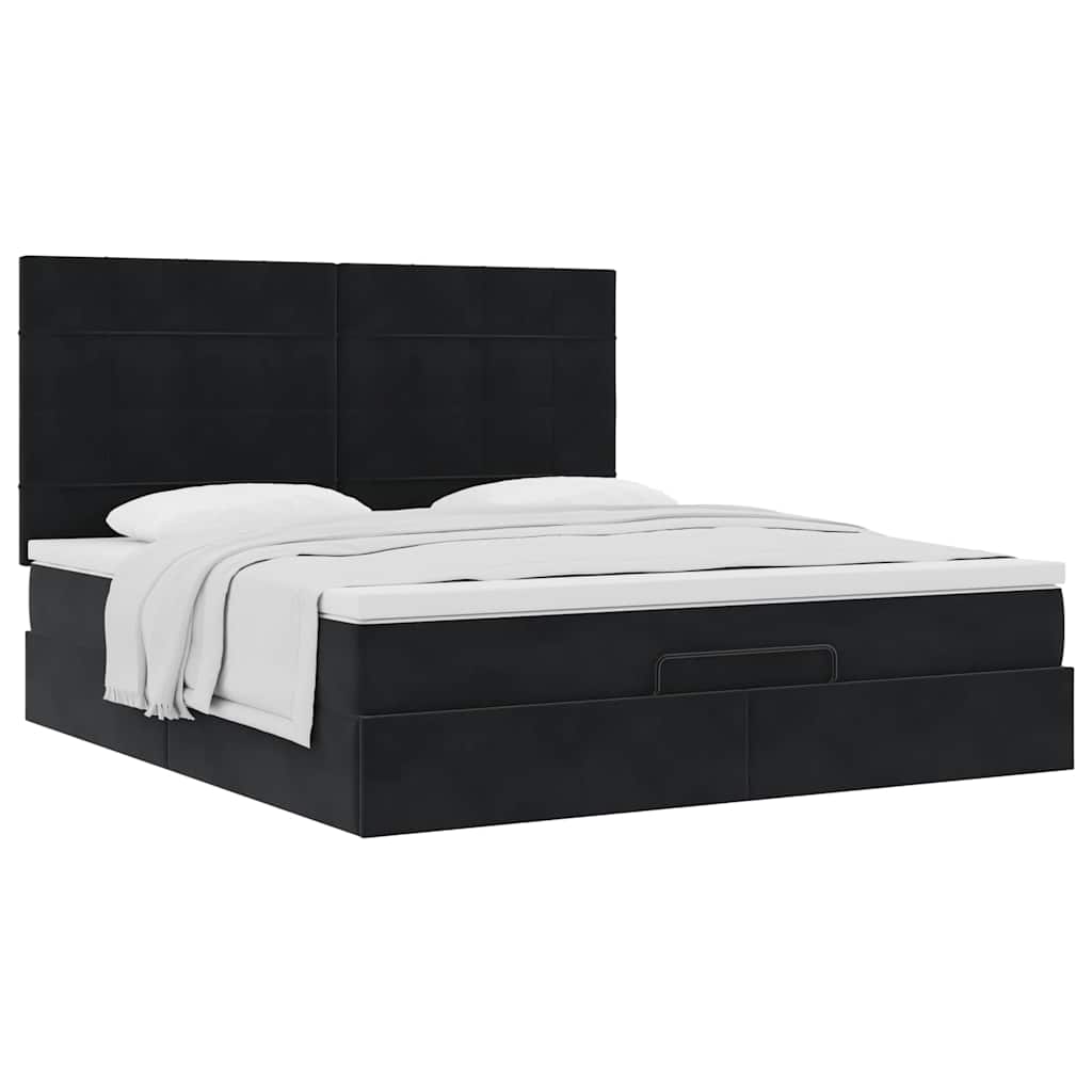 Estrutura de cama otomana com colchões 180x200cm veludo preto