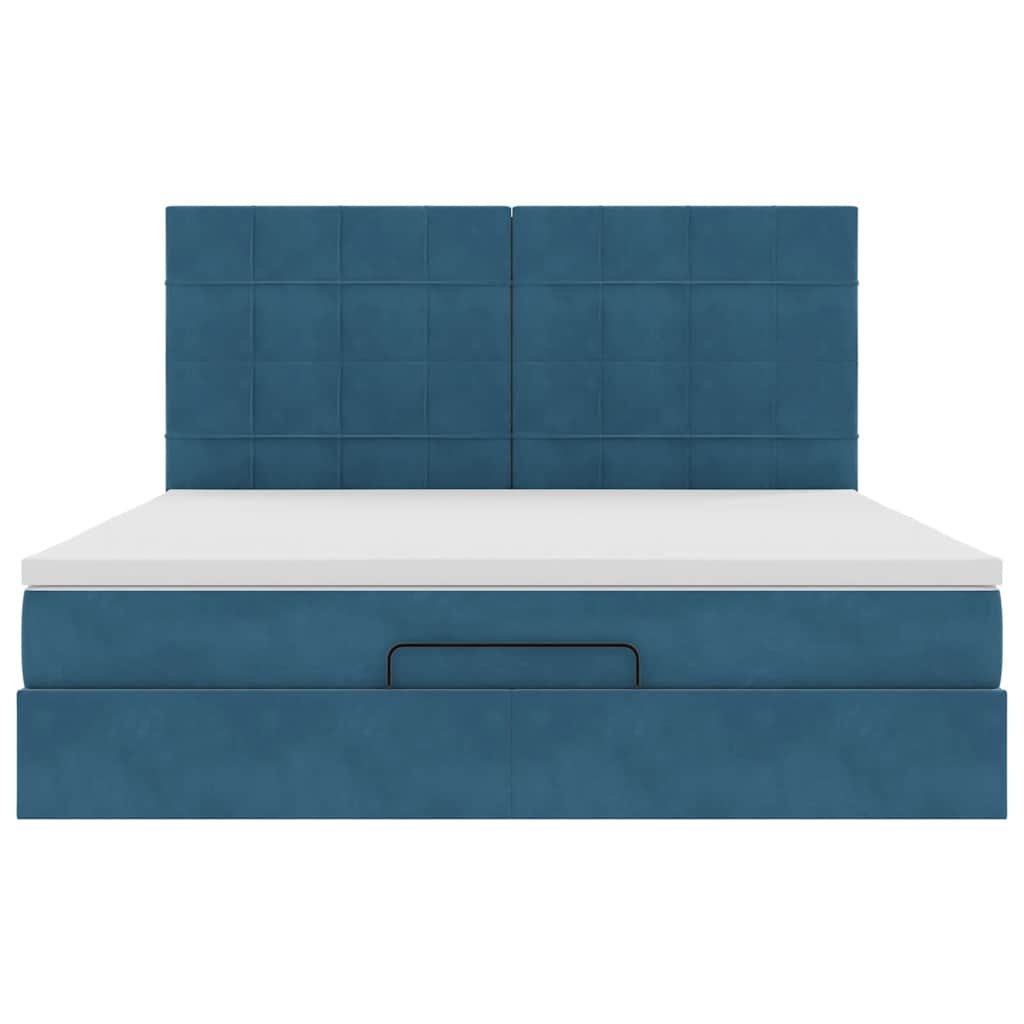 Estrutura cama otomana colchões 180x200 cm veludo azul escuro