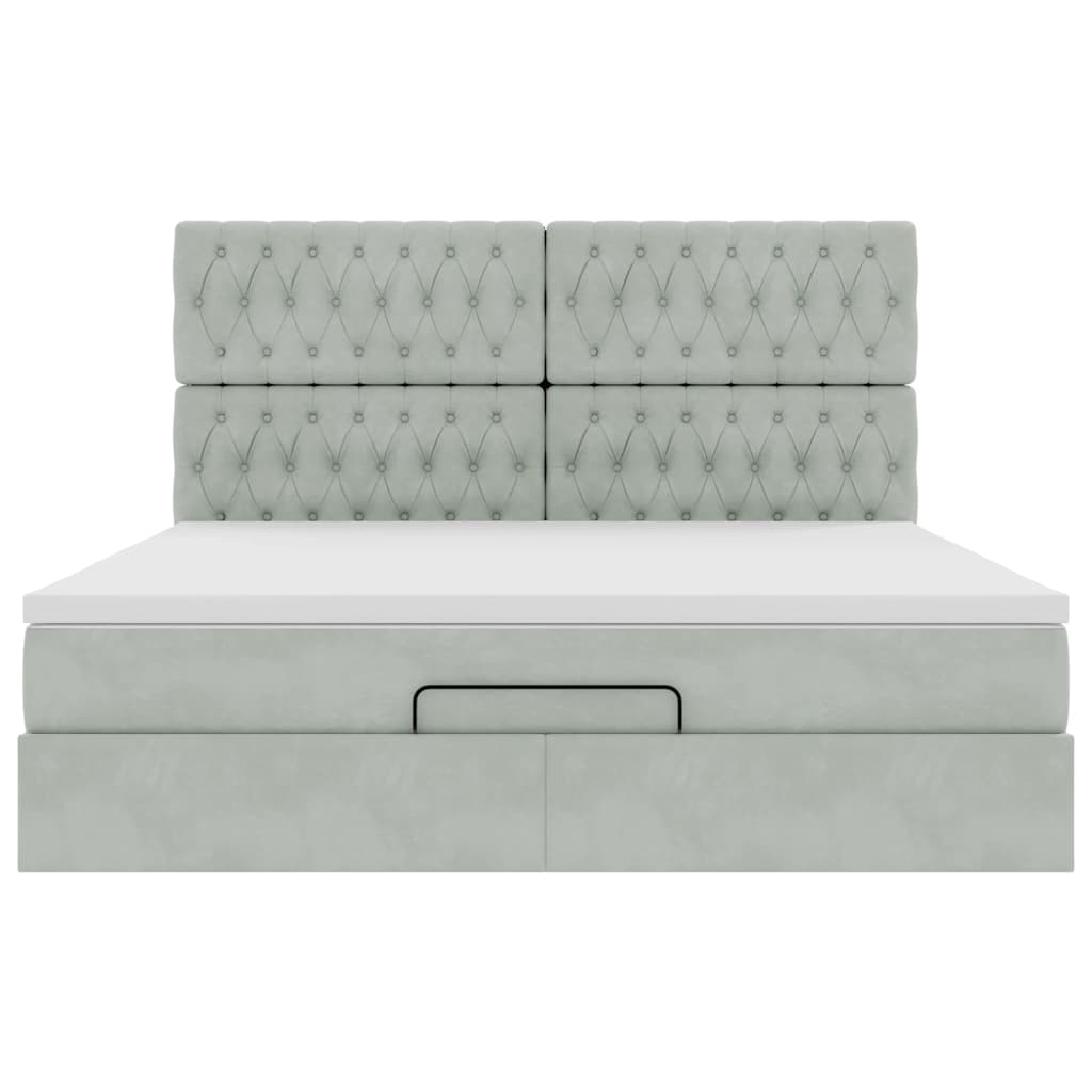Estrutura cama otomana colchões 160x200cm veludo cinzento claro