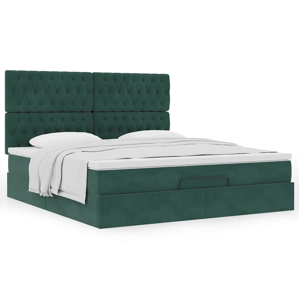 Estrutura de cama otomana com colchão verde escuro veludo