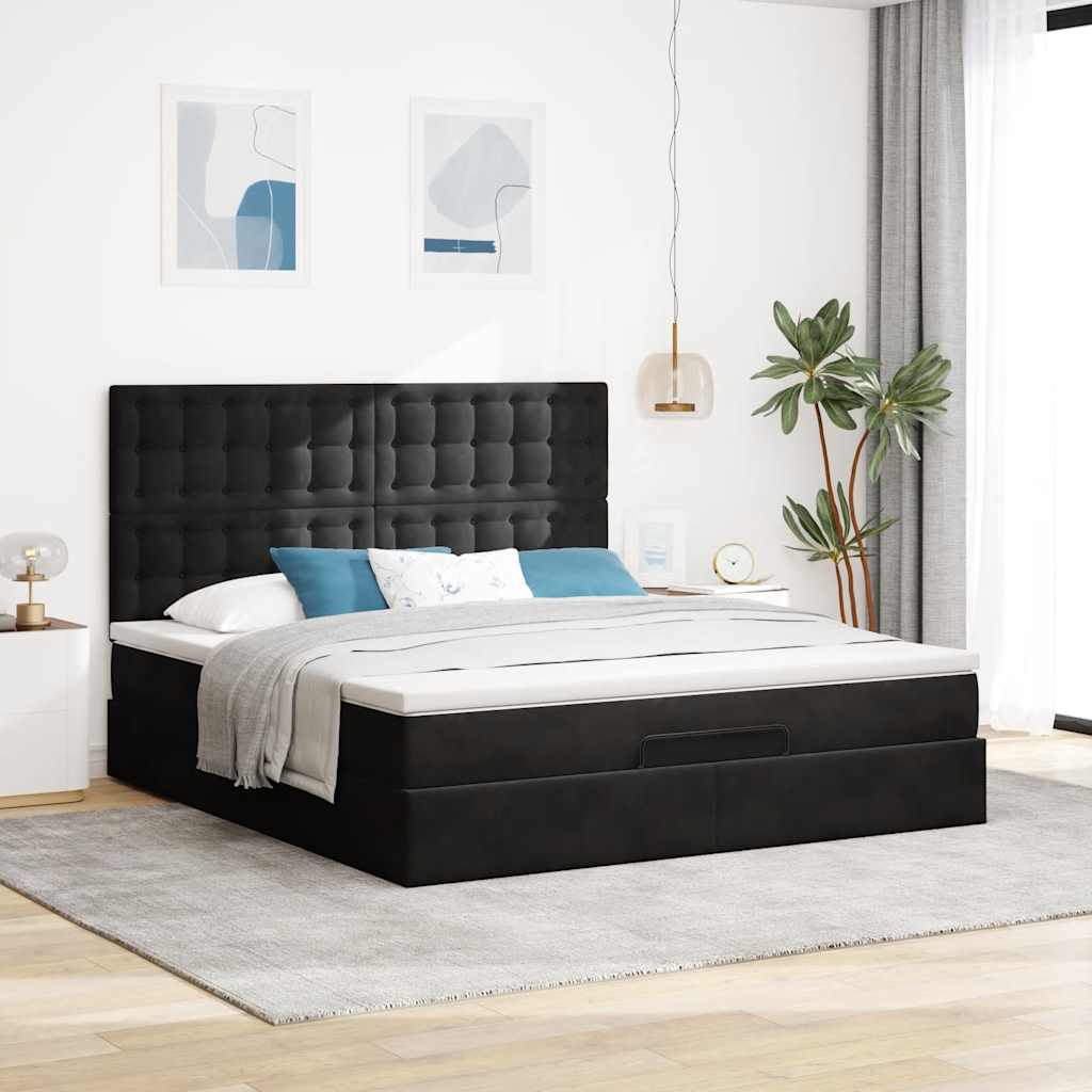 Estrutura de cama otomana com colchões 180x200cm veludo preto