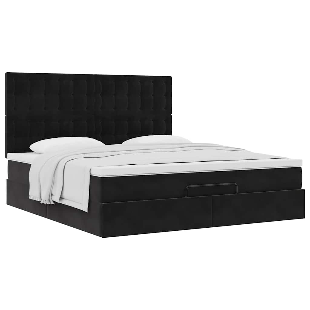 Estrutura de cama otomana com colchões 180x200cm veludo preto