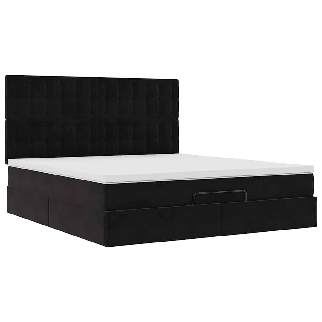 Estrutura de cama otomana com colchões 180x200cm veludo preto
