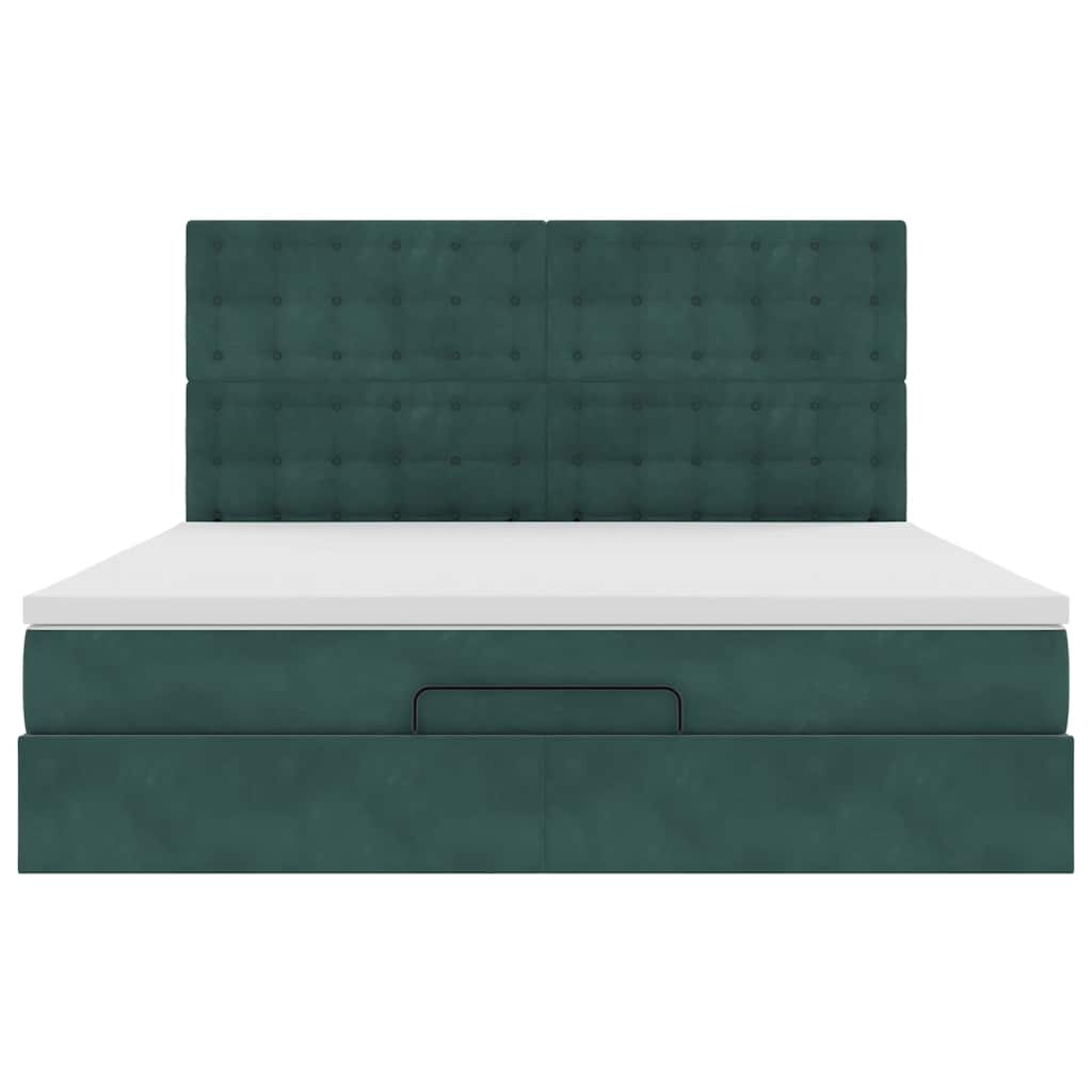 Estrutura de cama otomana com colchão verde escuro veludo