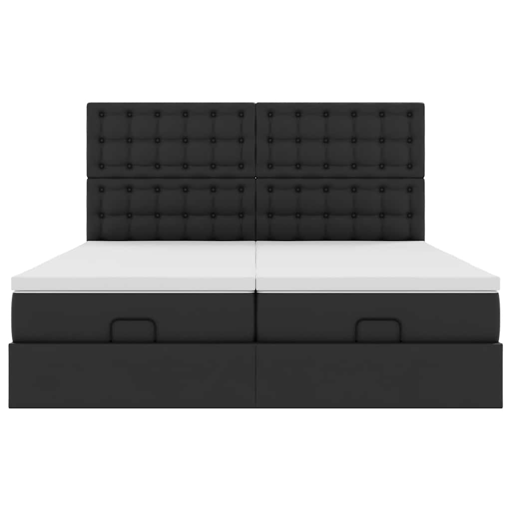 Estrutura de cama otomana com colchões pele artificial preta