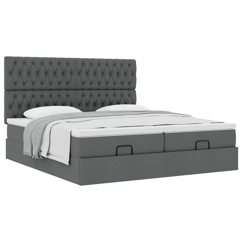 Estrutura de cama otomana com colchões tecido cinzento escuro