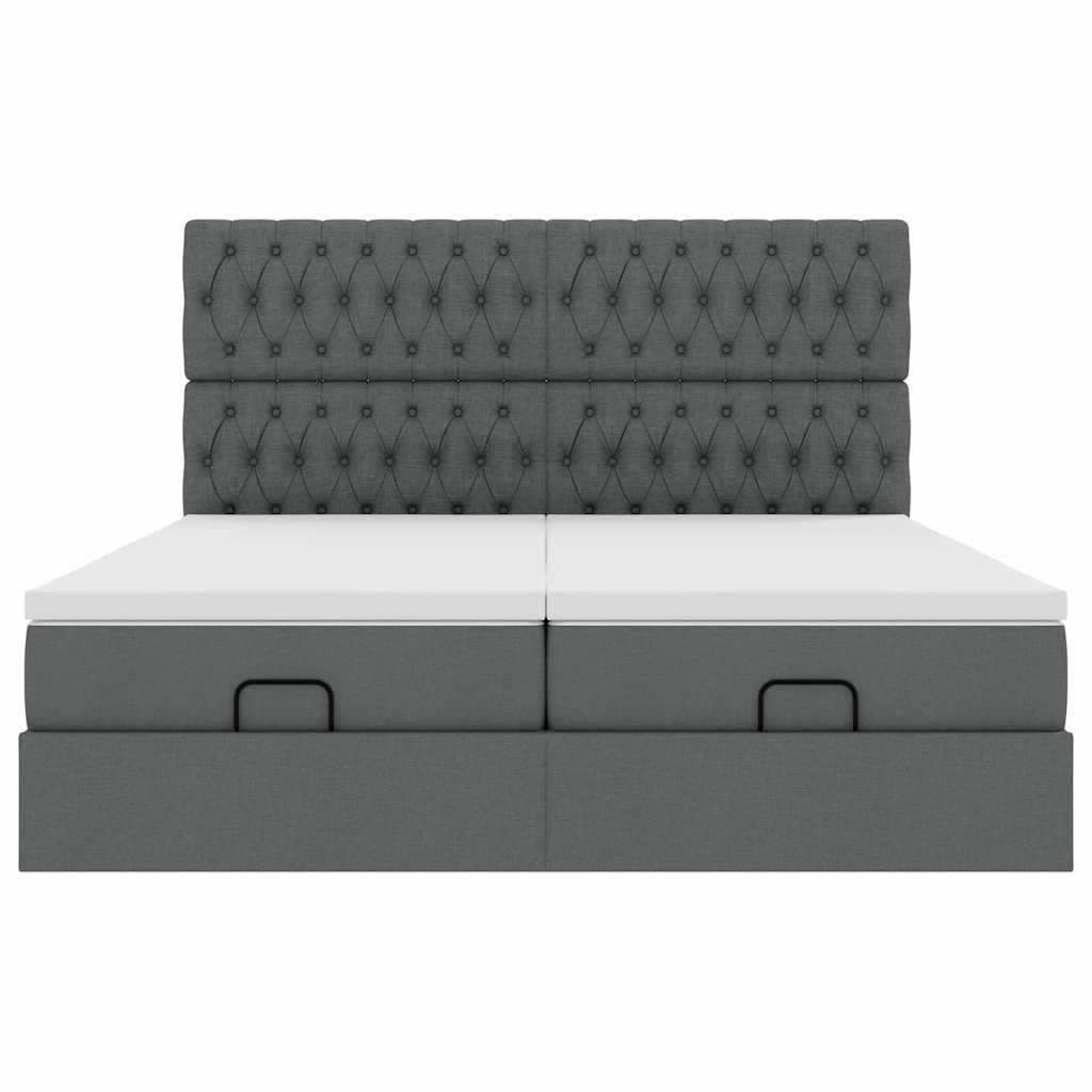 Estrutura de cama otomana com colchões tecido cinzento escuro