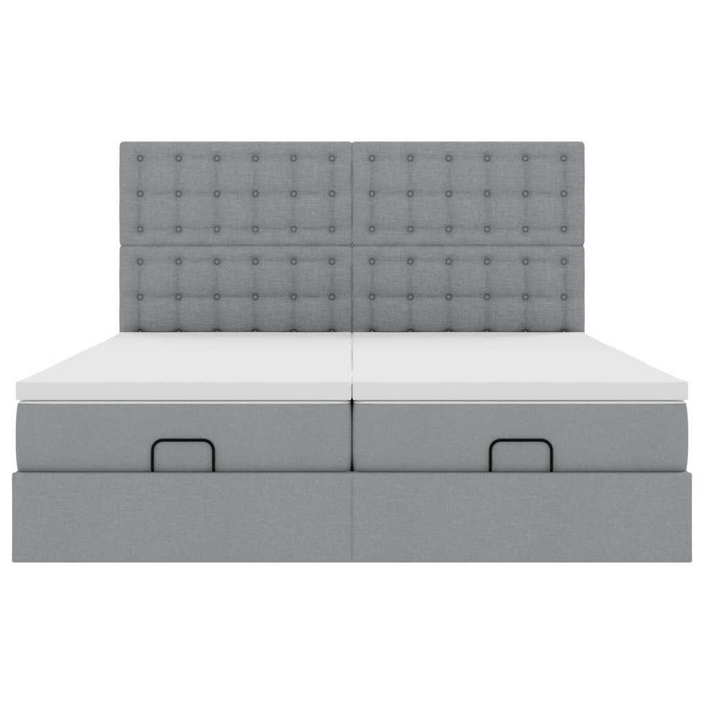 Estrutura de cama otomana com colchões tecido cinzento claro