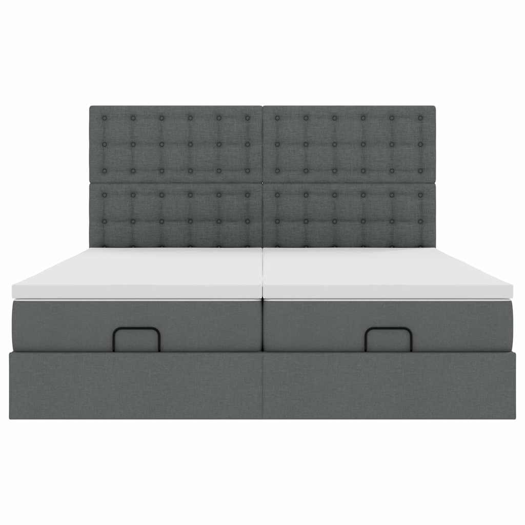 Estrutura de cama otomana com colchões tecido cinzento escuro