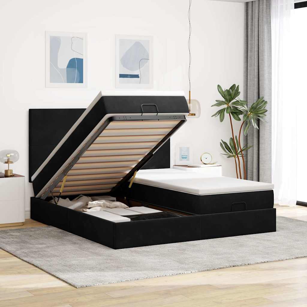 Estrutura de cama otomana com colchões 180x200cm veludo preto