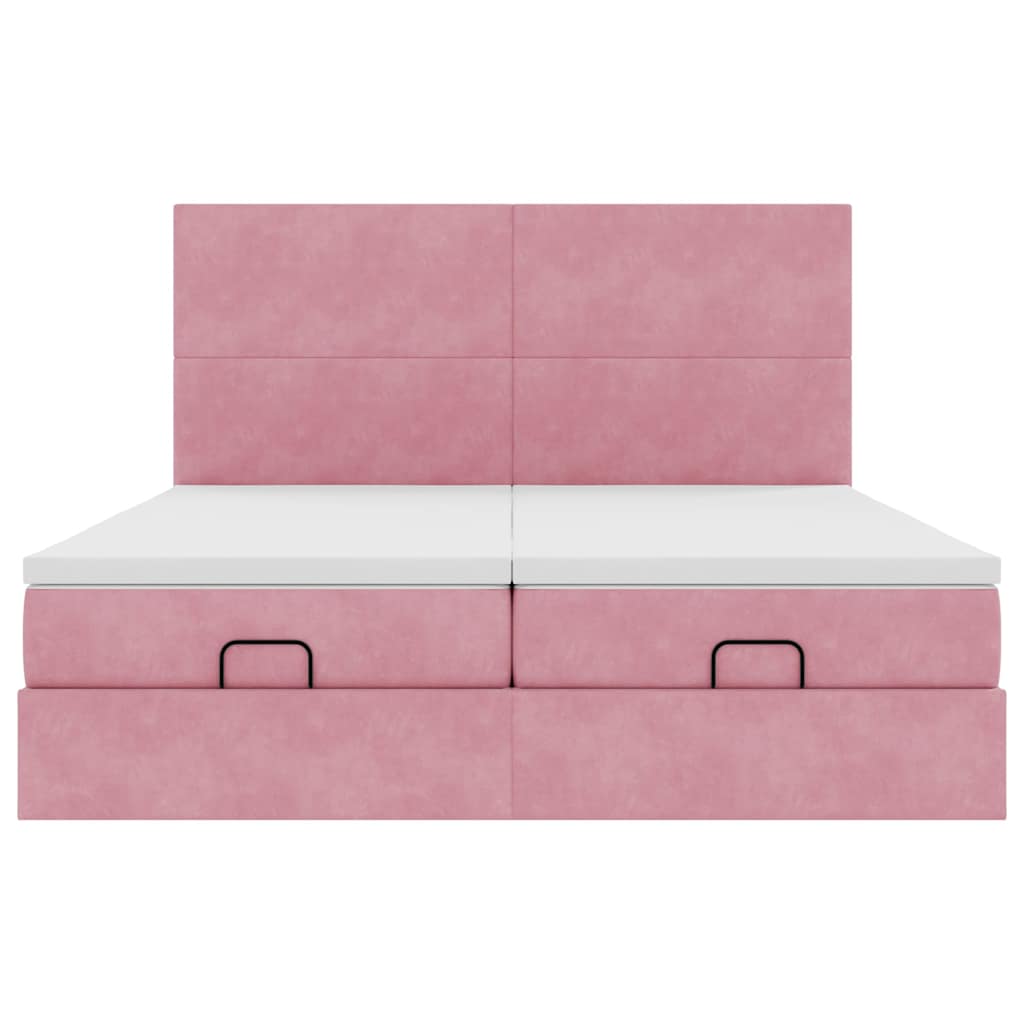 Estrutura de cama otomana com colchões 180x200 cm veludo rosa