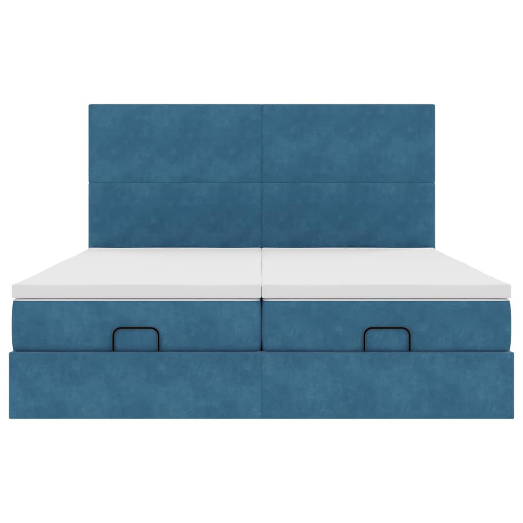 Estrutura de cama otomana com colchão azul escuro Veludo