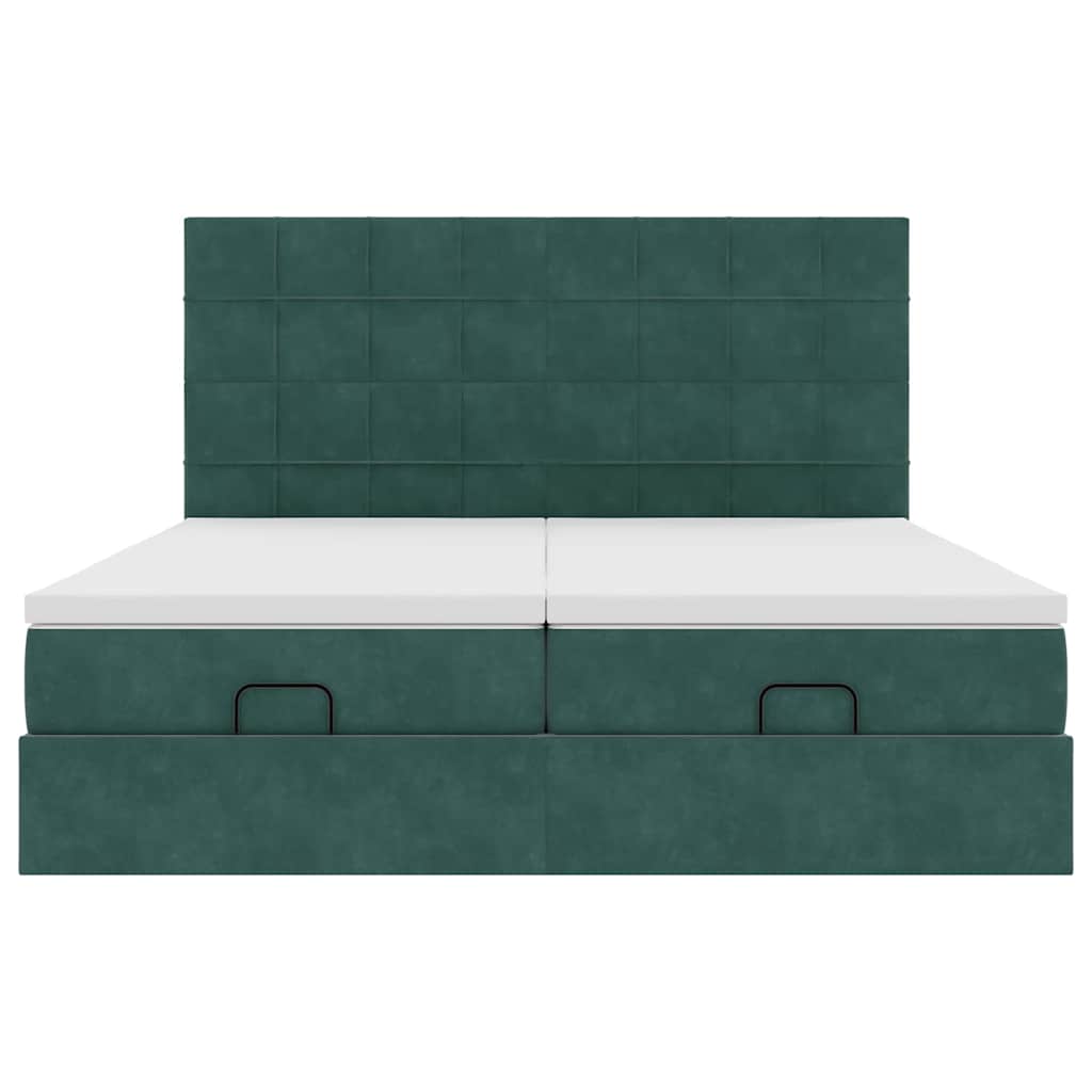 Estrutura de cama otomana com colchão verde escuro veludo