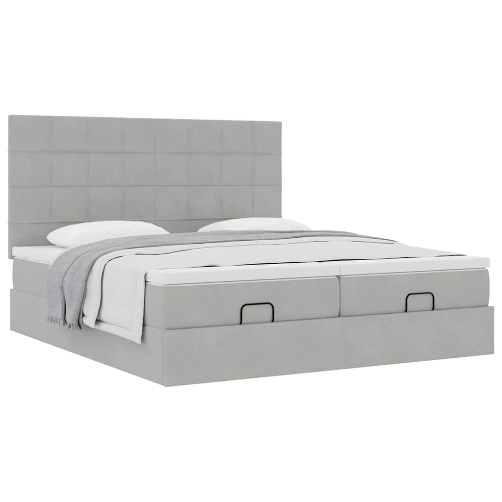 Estrutura cama otomana colchões 200x200cm veludo cinzento claro