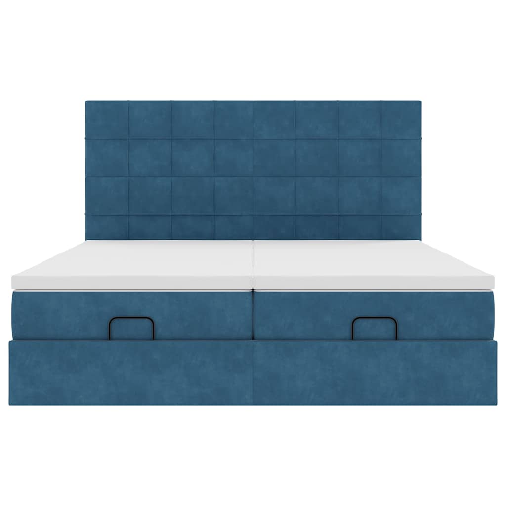 Estrutura de cama otomana com colchão azul escuro Veludo