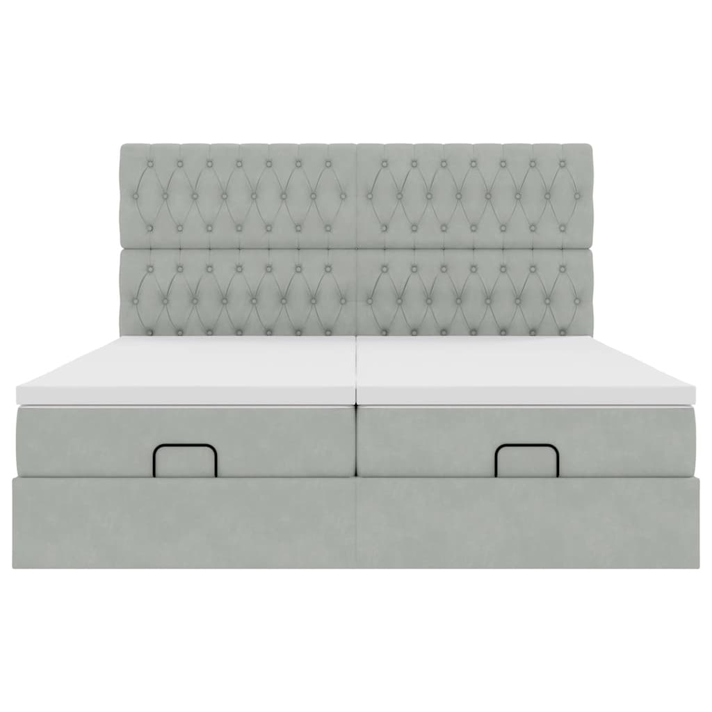 Estrutura cama otomana colchões 180x200cm veludo cinzento claro