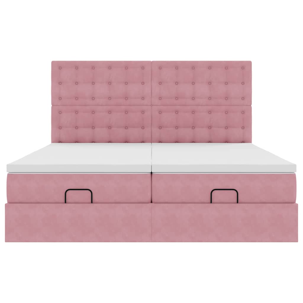 Estrutura de cama otomana com colchões 180x200 cm veludo rosa