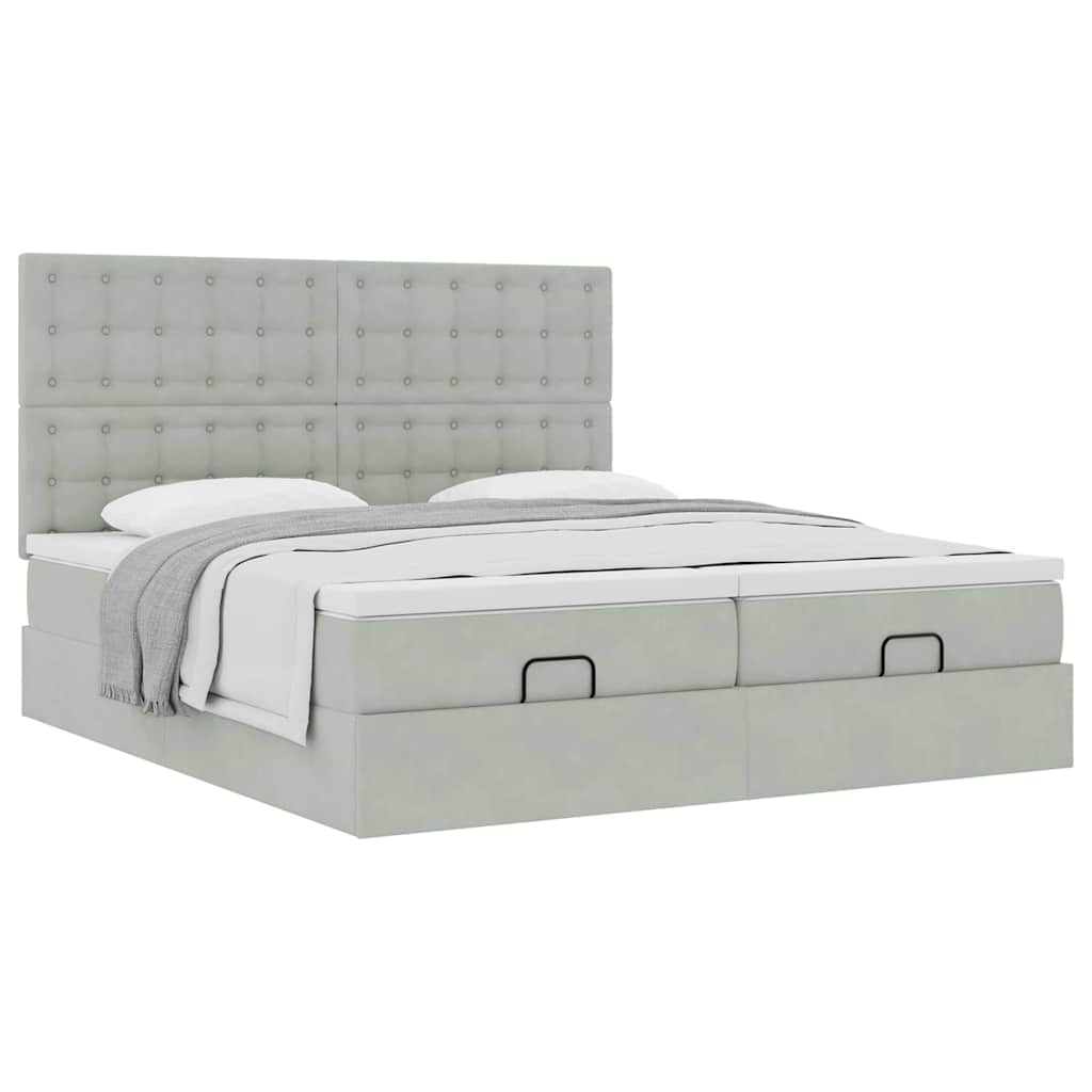 Estrutura cama otomana colchões 200x200cm veludo cinzento claro