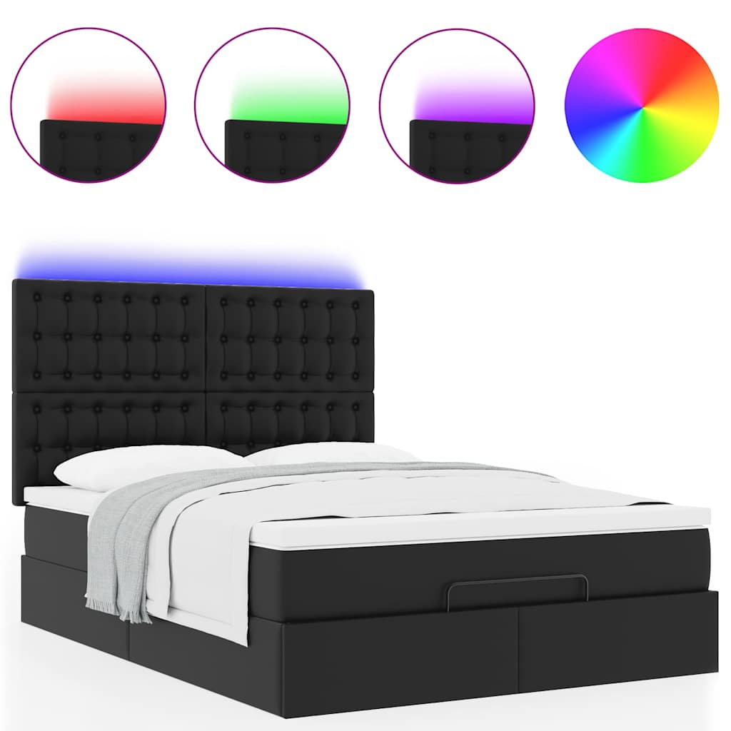 Estrutura de cama otomana com colchão 140x200 cm preta