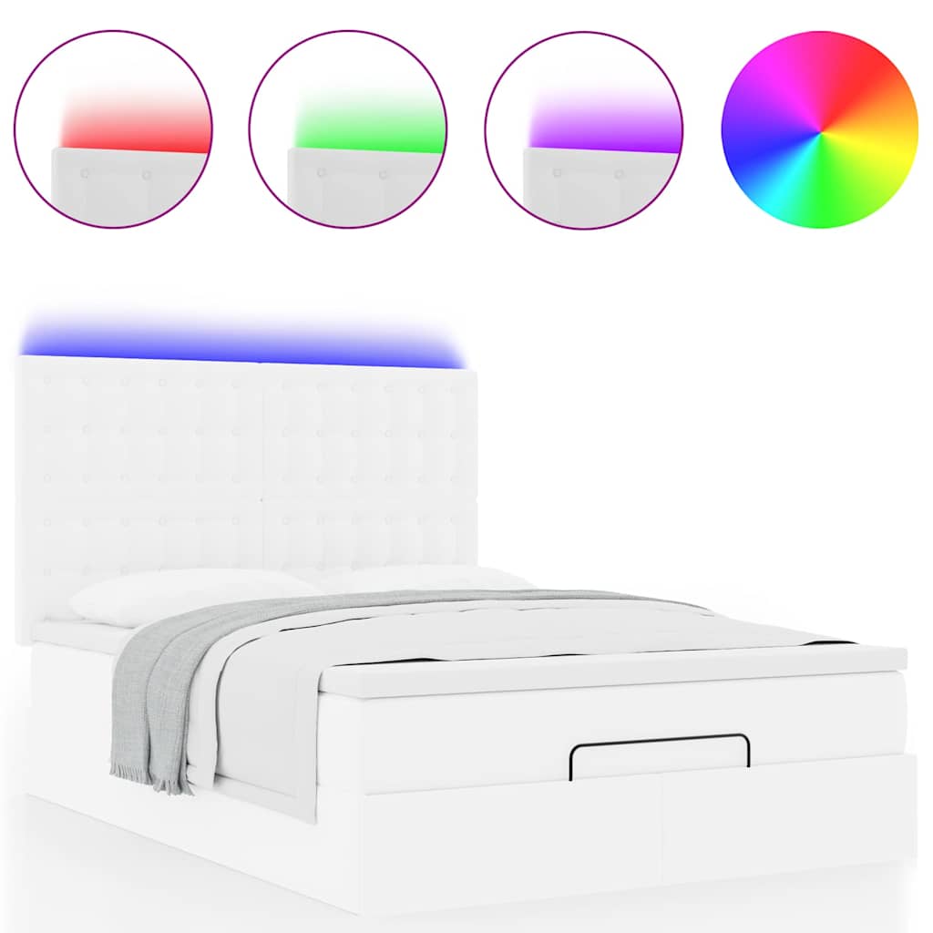 Estrutura de cama otomana com colchão branco couro falso