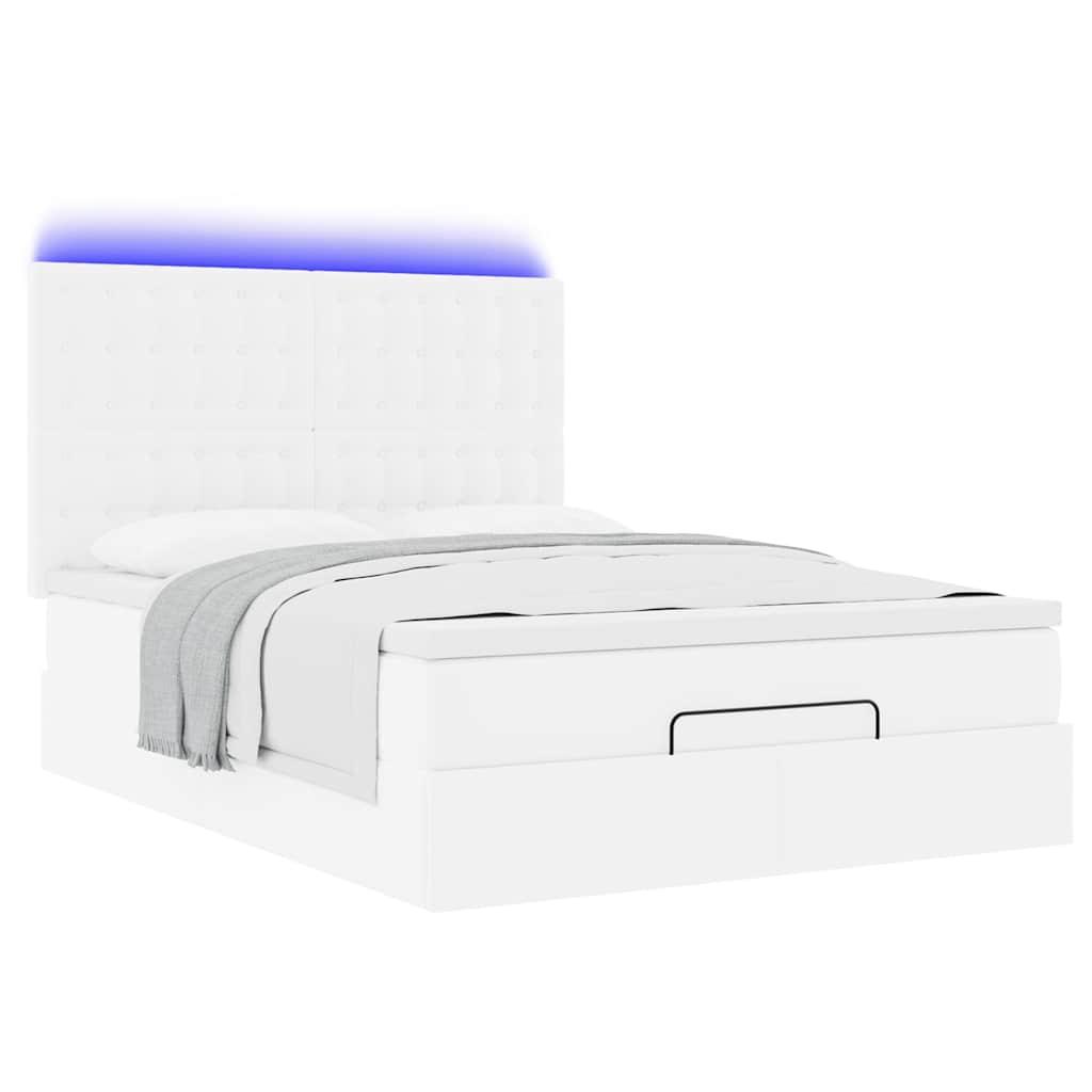 Estrutura de cama otomana com colchão branco couro falso