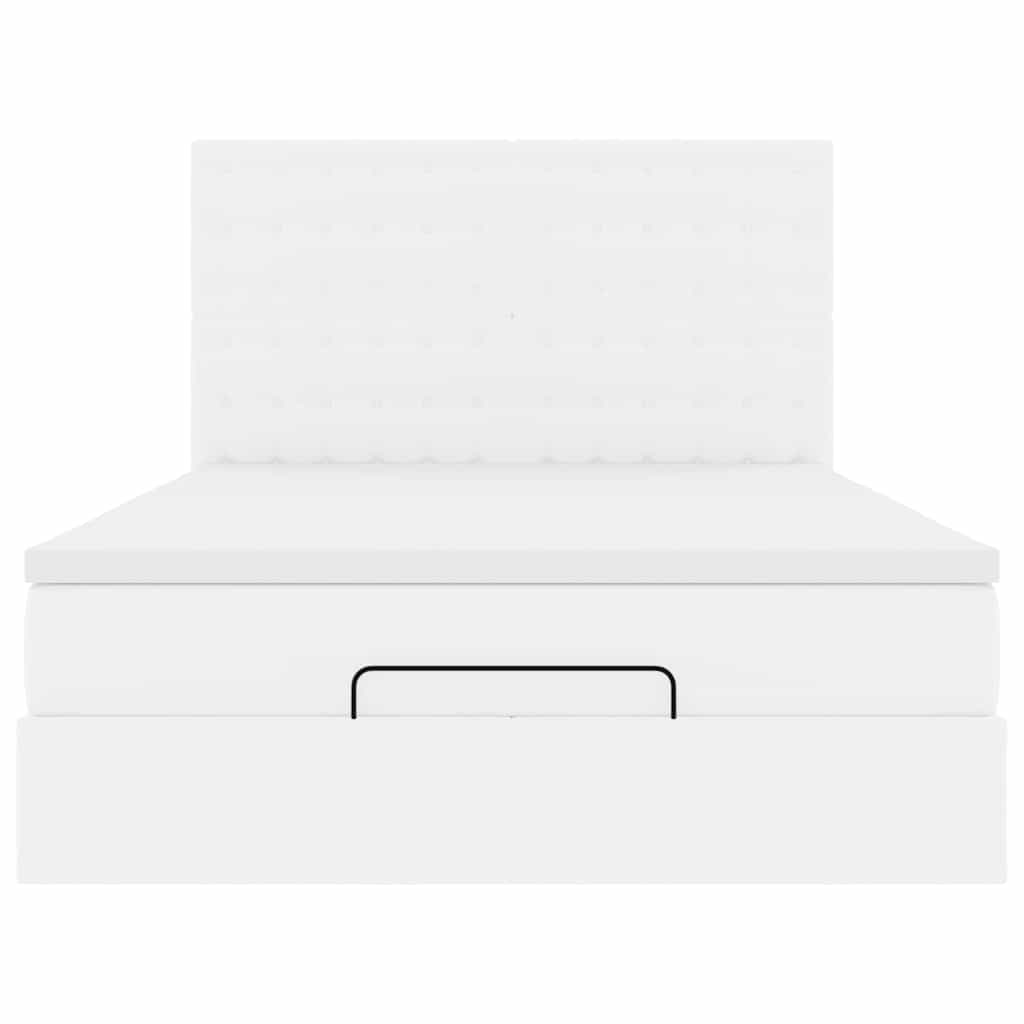 Estrutura de cama otomana com colchão branco couro falso