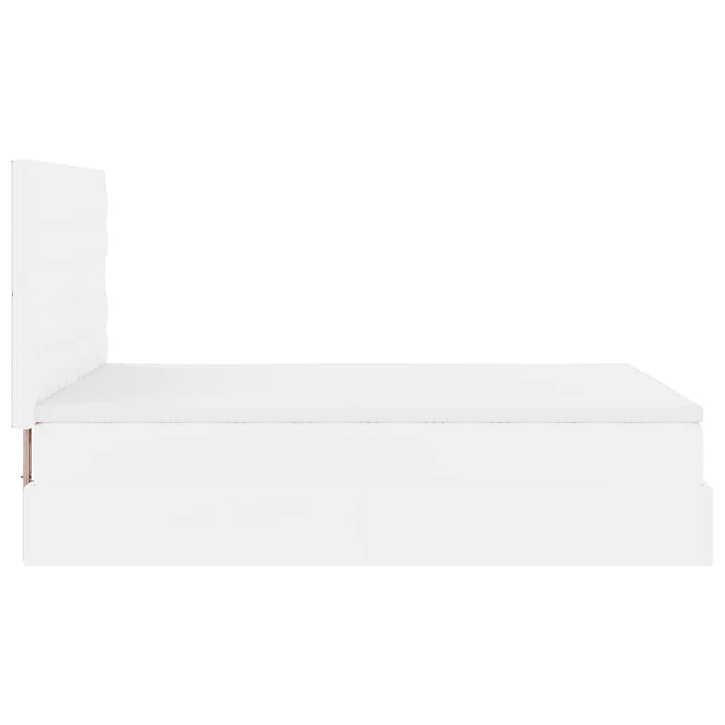 Estrutura de cama otomana com colchão branco couro falso