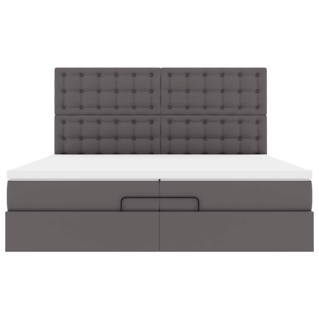 Estrutura de cama otomana com colchão cinza couro falso