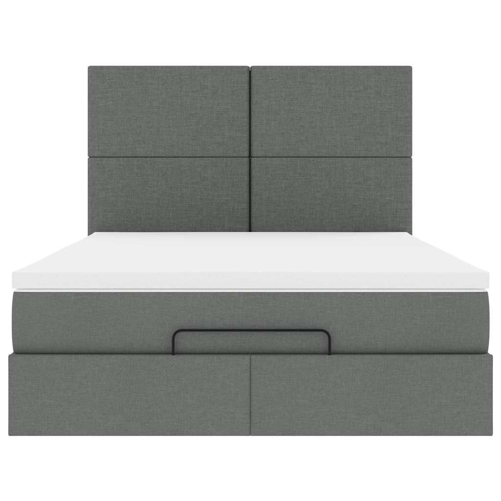 Estrutura de cama otomana com colchão 140x190cm cinzento escuro