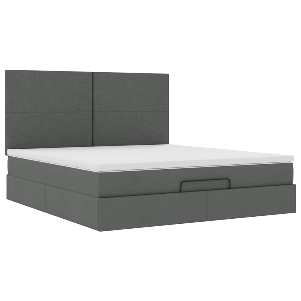 Estrutura de cama otomana com colchão tecido cinzento escuro