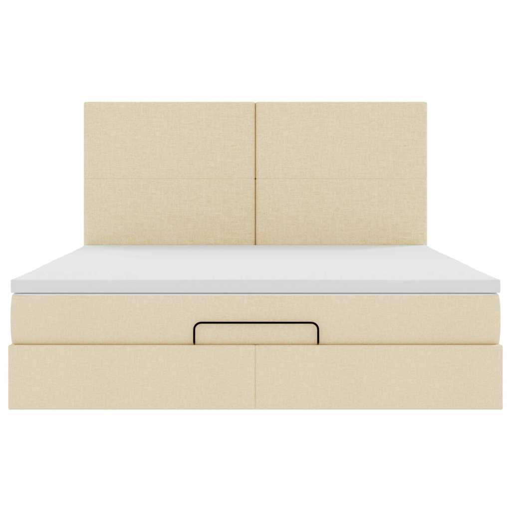 Estrutura de cama otomana com colchão tecido creme 160x200cm
