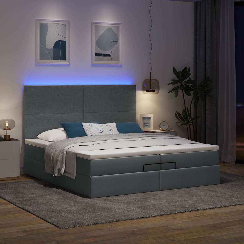 Estrutura de cama otomana com colchões tecido cinzento escuro