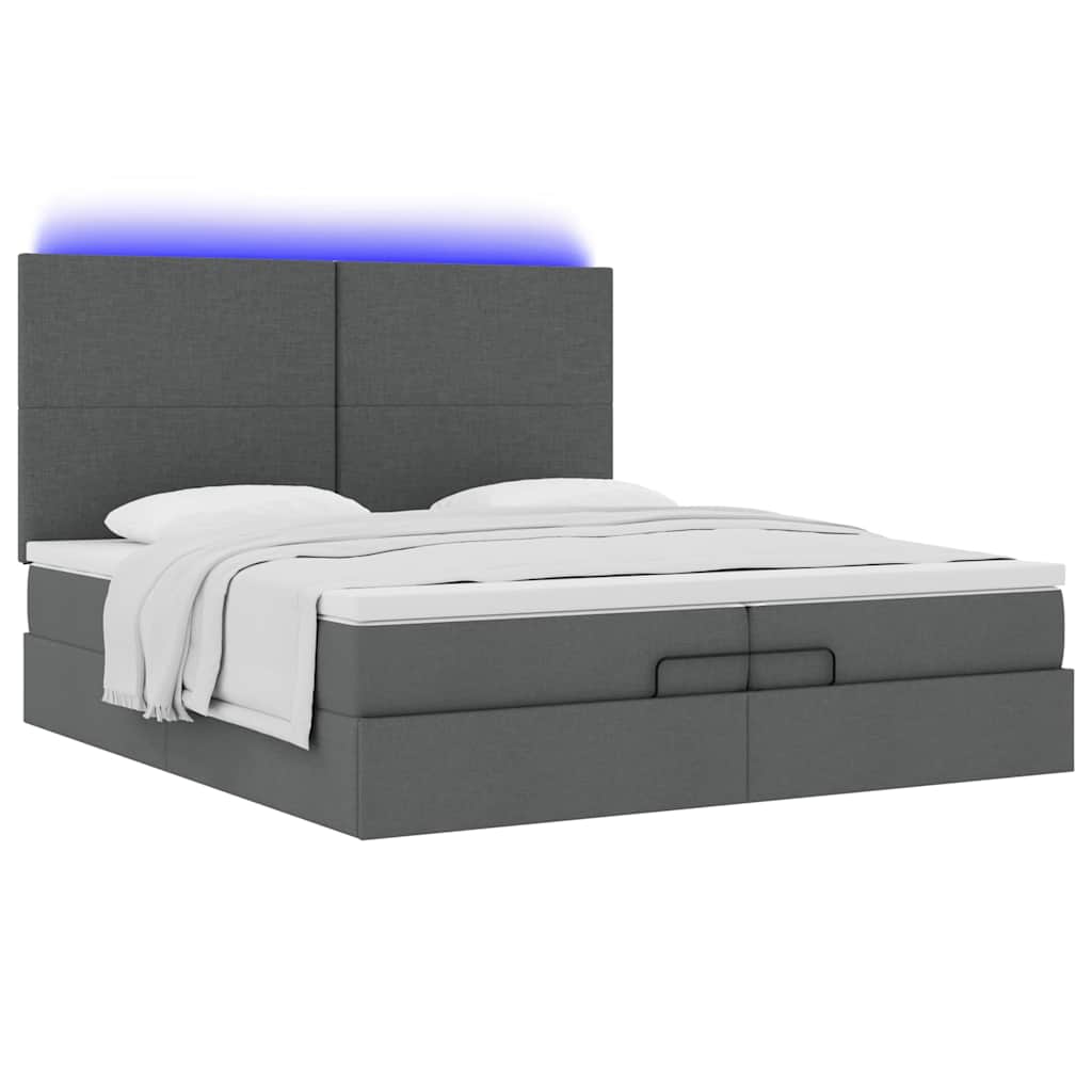 Estrutura de cama otomana com colchões tecido cinzento escuro